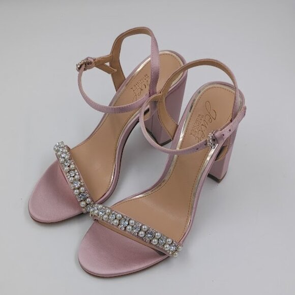 Jewel Badgley Mischka Dee Pearl and Crystal High Block Heels, Women's Size 7 - Picture 1 of 7